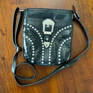 Silverake Faux Croc Black Bling Crossbody Bag Purse